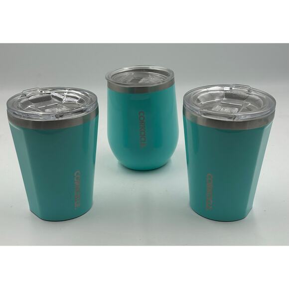 Corkcicle Other - New Corkcicle Stemless 1 Wine Glass 2 Tumblers 12 oz Turquoise Sparkle